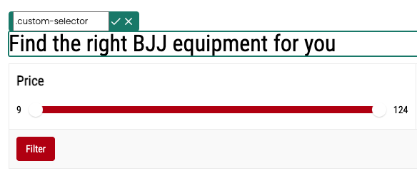 Selected headline in the Varify editor with the selector field open, where „.custom-selector“ has been entered