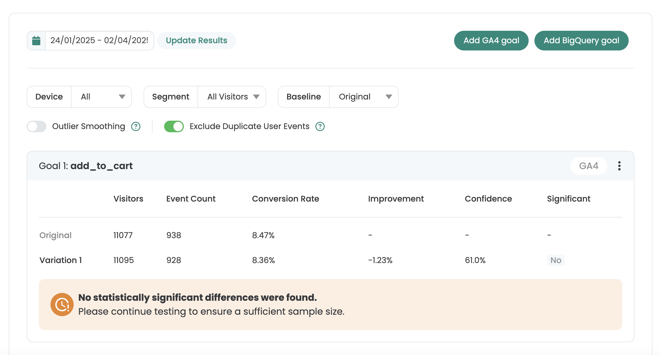 Report options with „Exclude Duplicate User Events“ switched on and „Outlier Smoothing“ off.