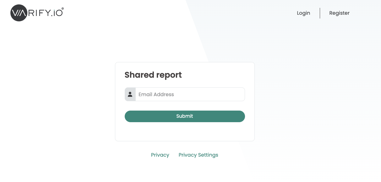 „Shared report“ login screen asking a viewer for the email address the link was released for