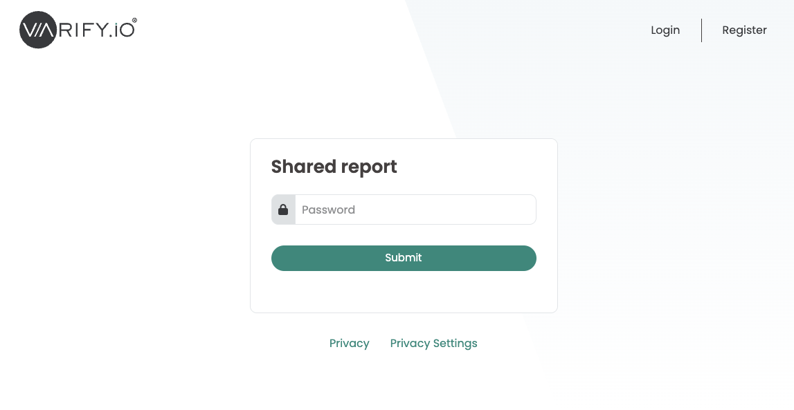„Shared report“ login screen asking a viewer for the password of the shared link