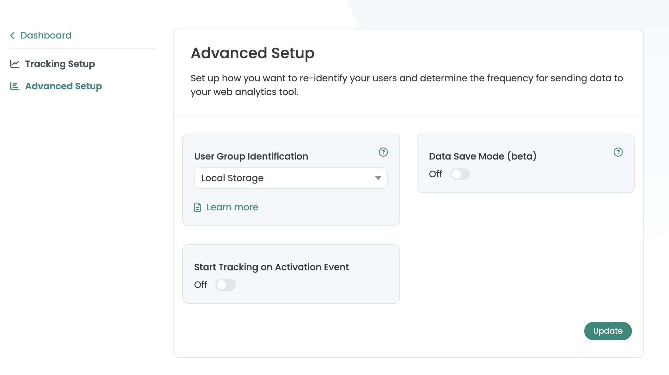 Varify advanced setup with „Start Tracking on Activation Event“ switched off